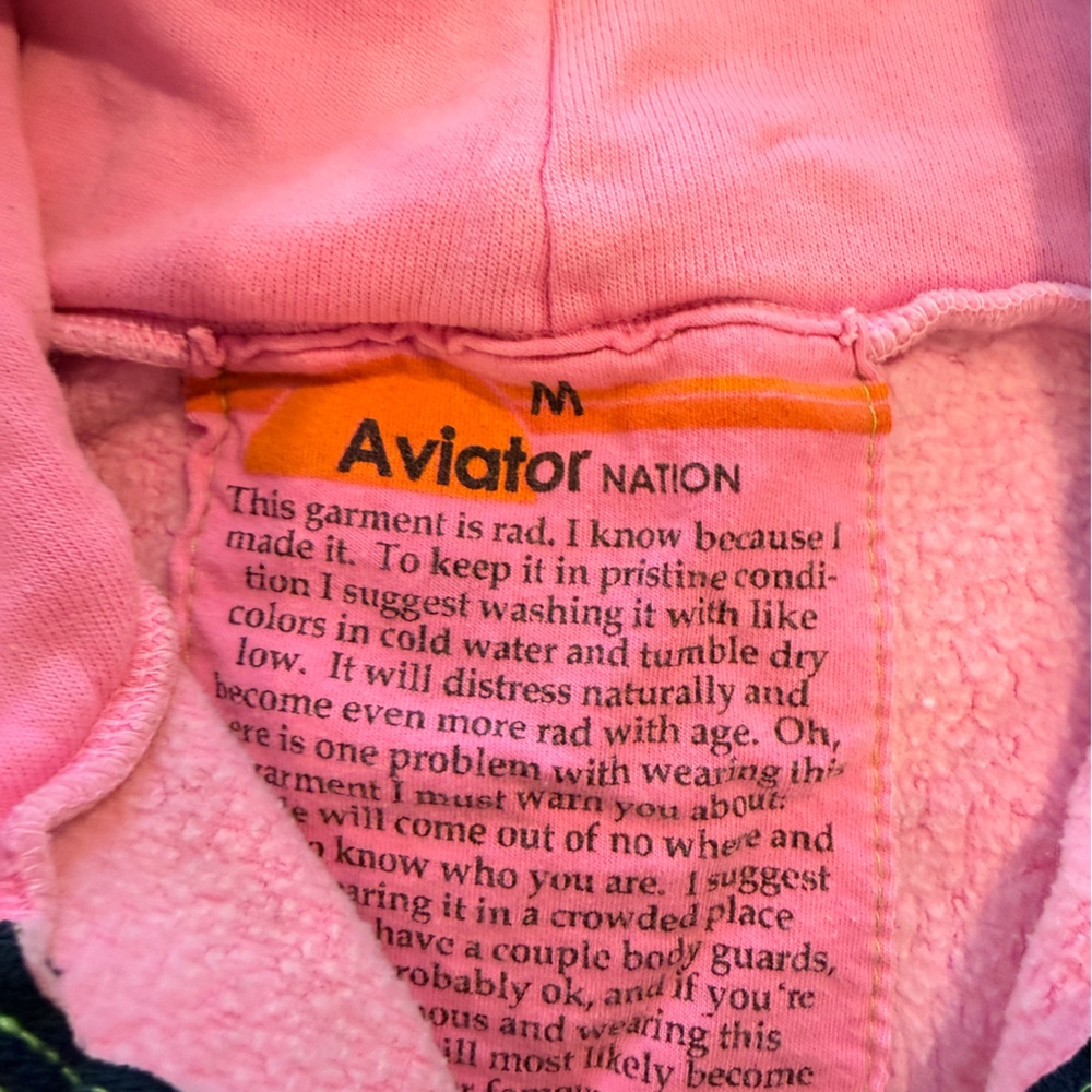 Pink aviator nation Hoodie with Rainbow Stripes - Picture 2 of 7